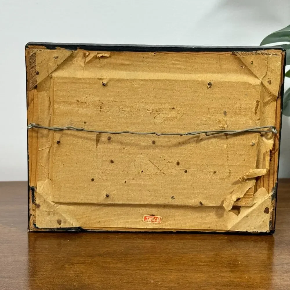 Vintage Japan Bark Art Shadow Box Mountain Lake Bridge Diorama Rustic Wall Decor